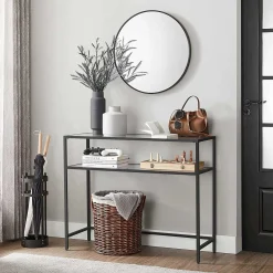 Vasagle Moderner Konsolentisch mit Stahlgestell und Ablagen aus gehärtetem Glas, für Wohnzimmer/Flur