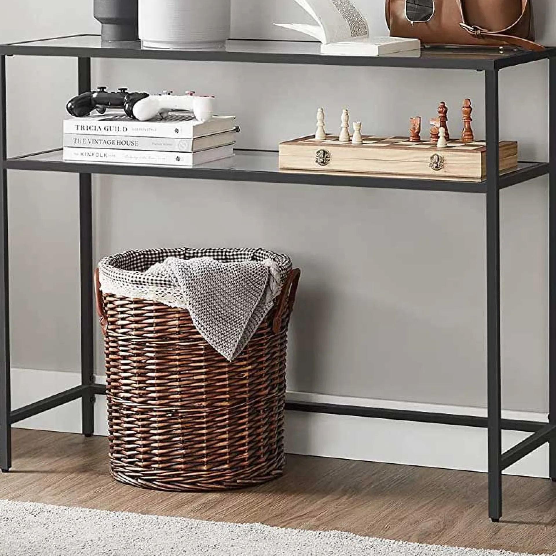 Vasagle Moderner Konsolentisch mit Stahlgestell und Ablagen aus gehärtetem Glas, für Wohnzimmer/Flur