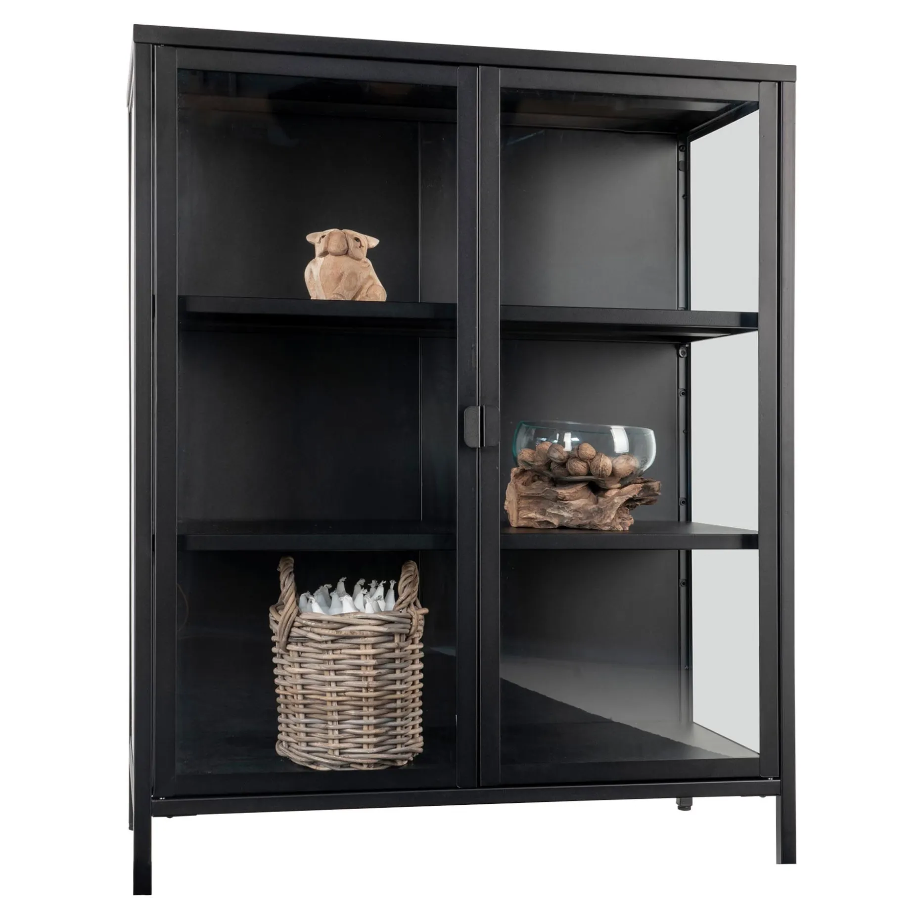 Moderner schwarzer Vitrinenschrank mit Glastüren