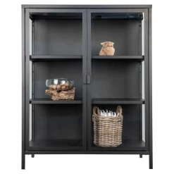 Moderner schwarzer Vitrinenschrank mit Glastüren