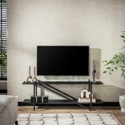 Moderner TV-Schrank 140cm grau mit MDF-Fachböden