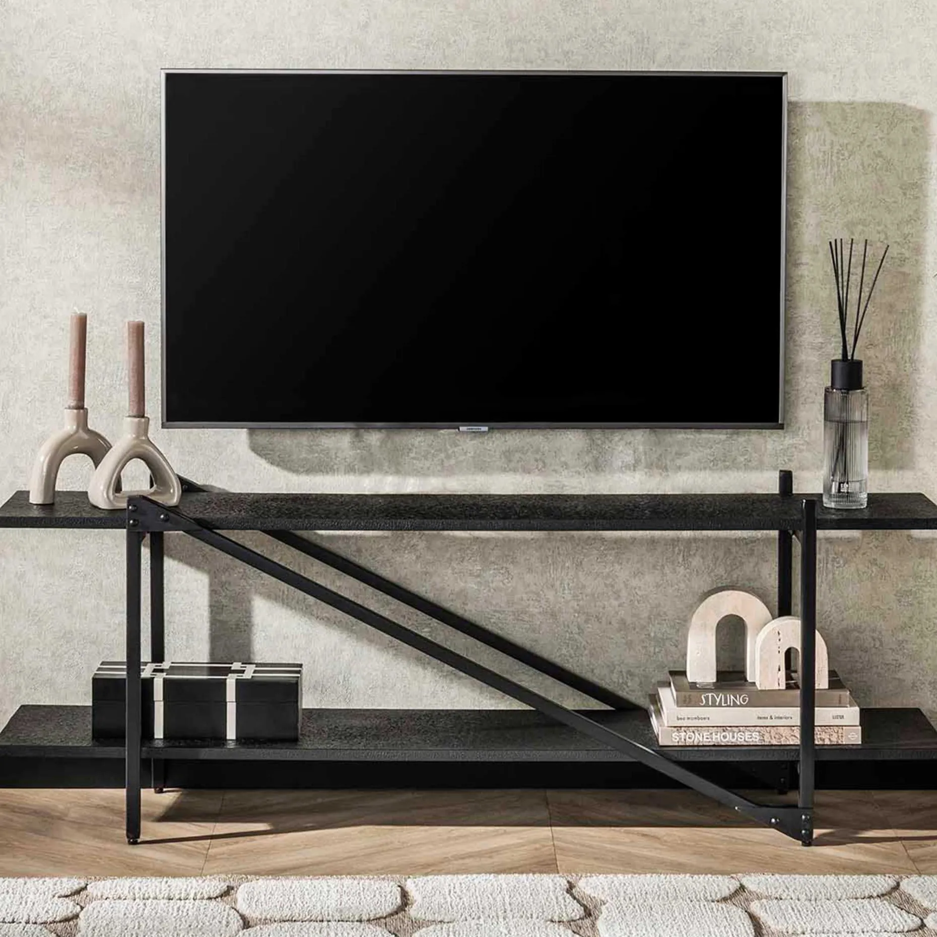 Moderner TV-Schrank 140cm grau mit MDF-Fachböden