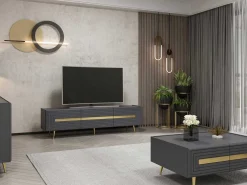 Modisches TV-Element Woody - Anthrazit Gold