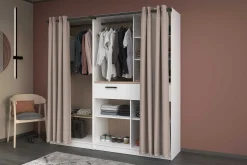 Modulix Offener Kleiderschrank - 120x50x200cm - mit Vorhang - weiß/Eiche Dekor