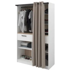 Modulix Offener Kleiderschrank - 120x50x200cm - mit Vorhang - weiß/Eiche Dekor