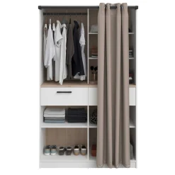 Modulix Offener Kleiderschrank - 120x50x200cm - mit Vorhang - weiß/Eiche Dekor