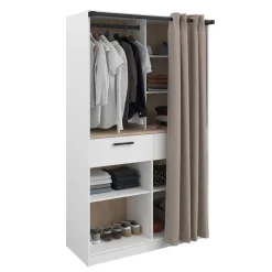 Modulix Offener Kleiderschrank - 120x50x200cm - mit Vorhang - weiß/Eiche Dekor