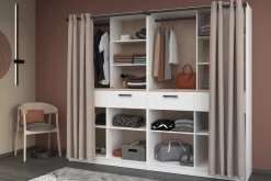 Modulix Offener Kleiderschrank - 120x50x200cm - mit Vorhang - weiß/Eiche Dekor