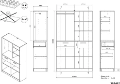 Modulix Offener Kleiderschrank - 120x50x200cm - mit Vorhang - weiß/Eiche Dekor