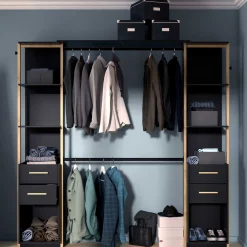 Mono Offener Kleiderschrank - 210x42x204cm - schwarz/Eiche Dekor