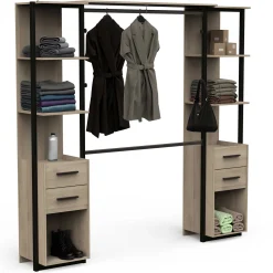 Mono Offener Kleiderschrank - 210x42x204cm - Eiche Dekor/schwarz