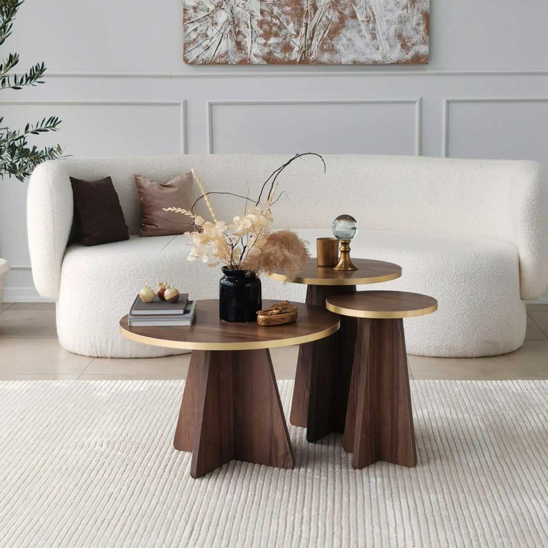 Emob Mushroom Couchtisch | 100 % MELAMIN | Gold, Walnuss