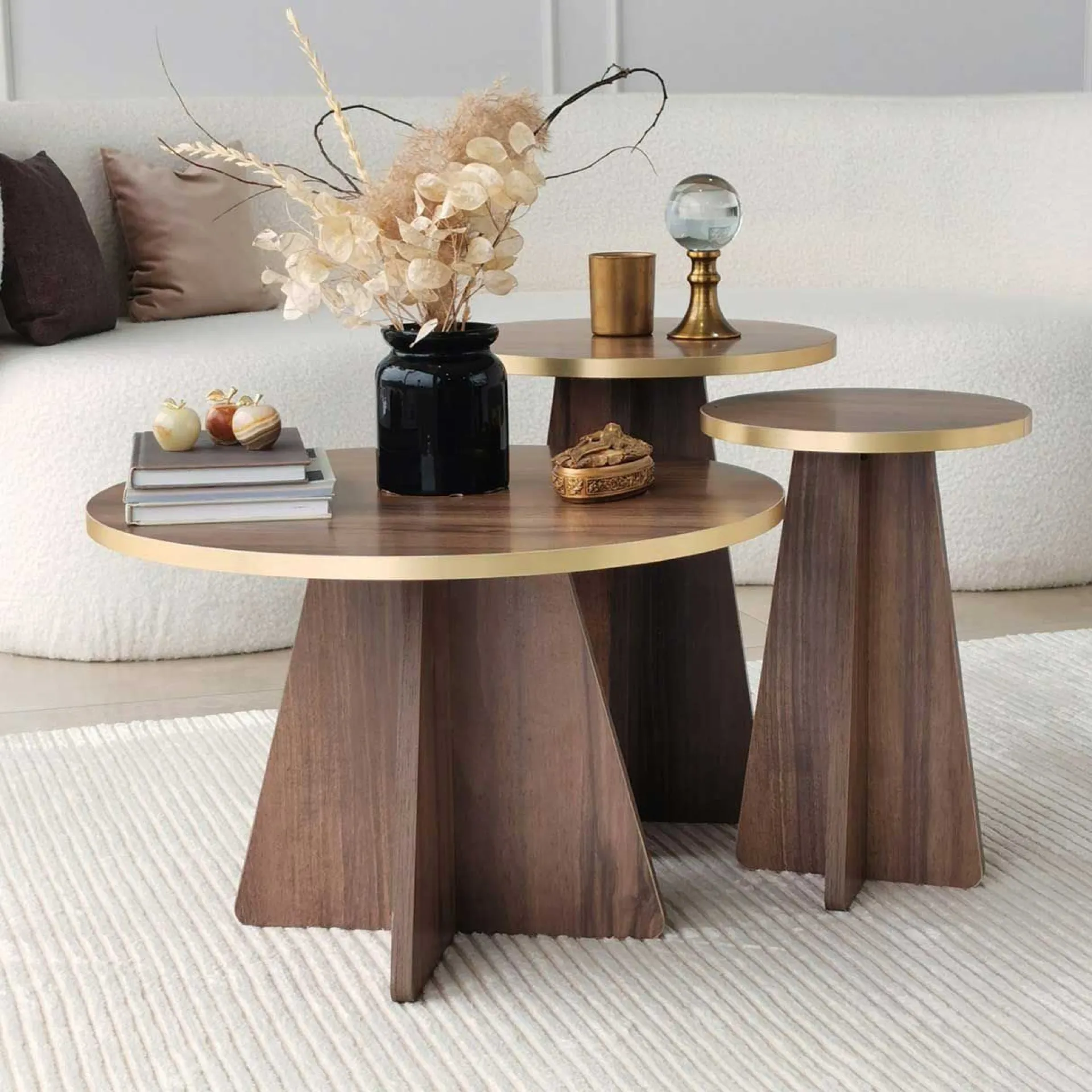 Emob Mushroom 2 Couchtisch-Set | 100 % MELAMIN | Gold, Walnuss