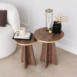 Emob Mushroom 2 Couchtisch-Set | 100 % MELAMIN | Gold, Walnuss