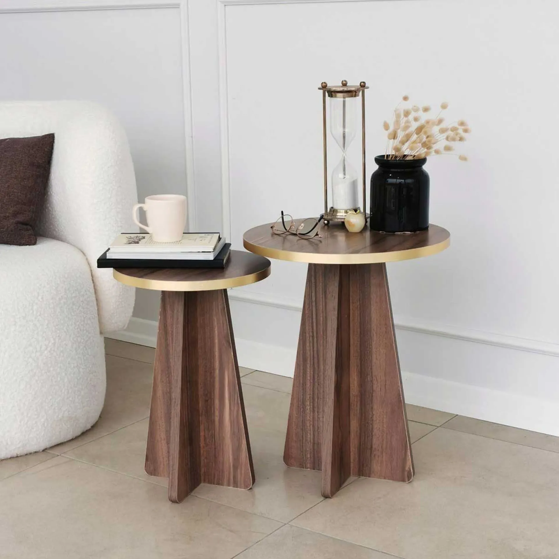Emob Mushroom 2 Couchtisch-Set | 100 % MELAMIN | Gold, Walnuss