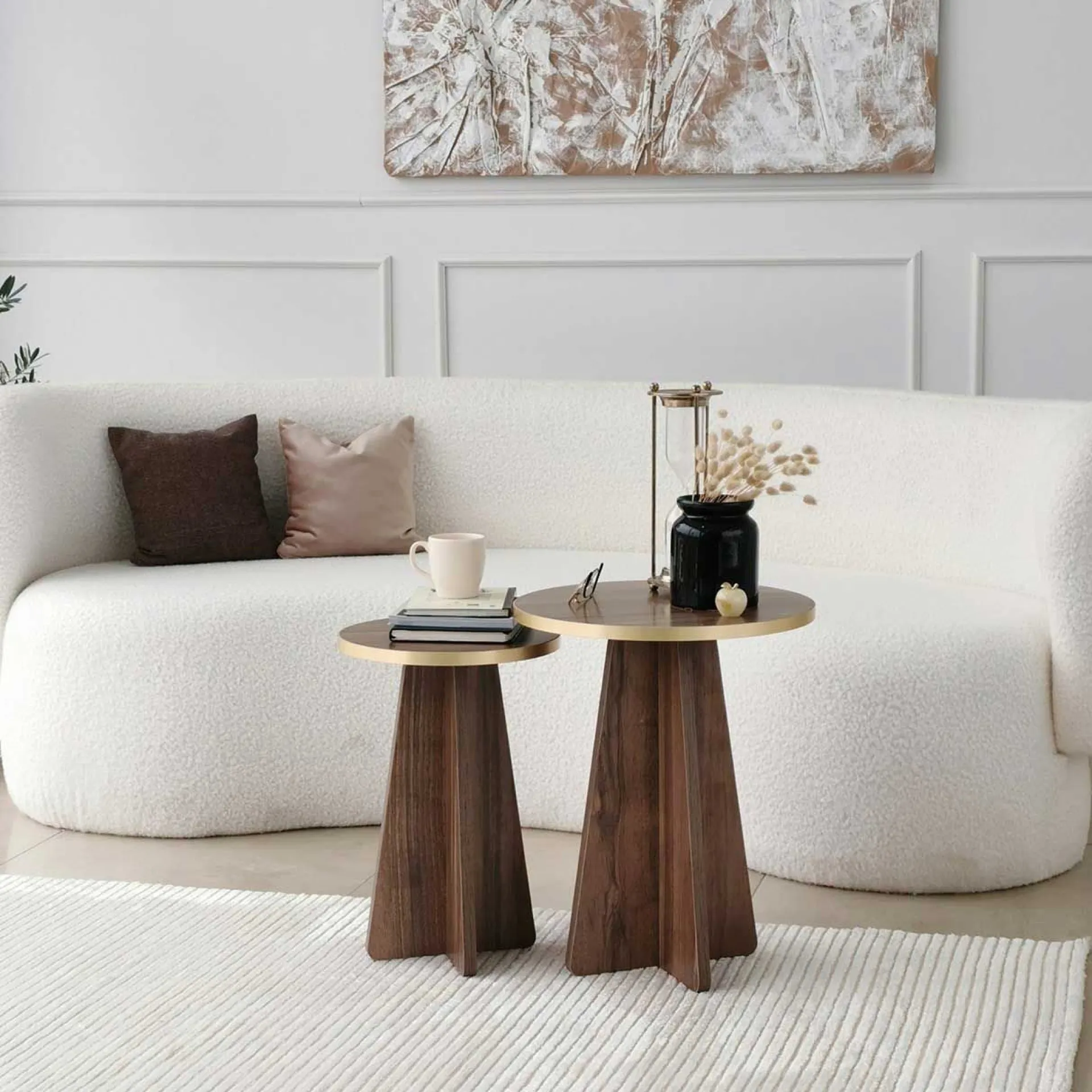 Emob Mushroom 2 Couchtisch-Set | 100 % MELAMIN | Gold, Walnuss