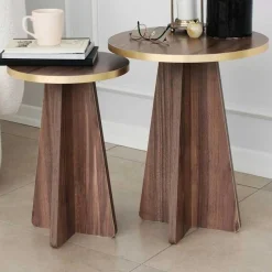 Emob Mushroom 2 Couchtisch-Set | 100 % MELAMIN | Gold, Walnuss