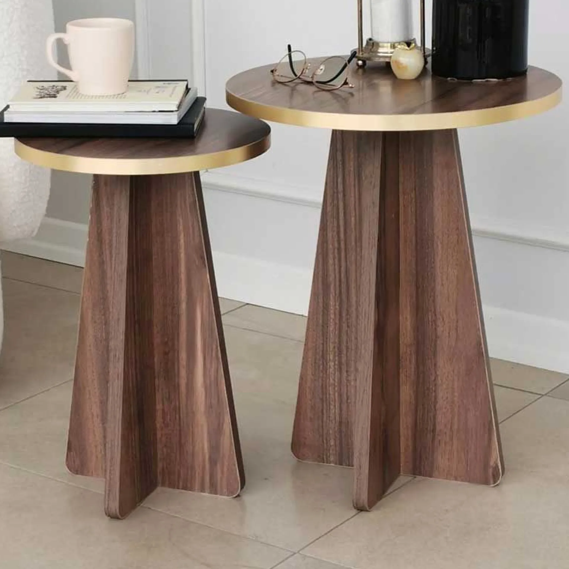 Emob Mushroom 2 Couchtisch-Set | 100 % MELAMIN | Gold, Walnuss