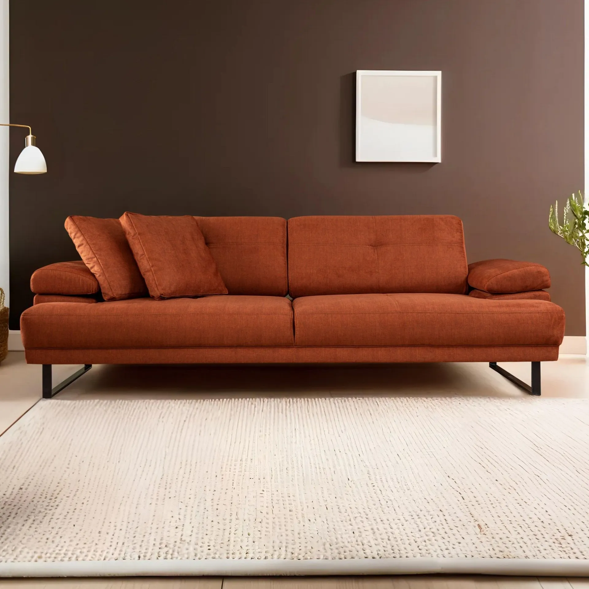 Emob Mustang 3-Sitzer-Schlafsofa | BUCHENHOLZ / SPANPLATTE | Orange