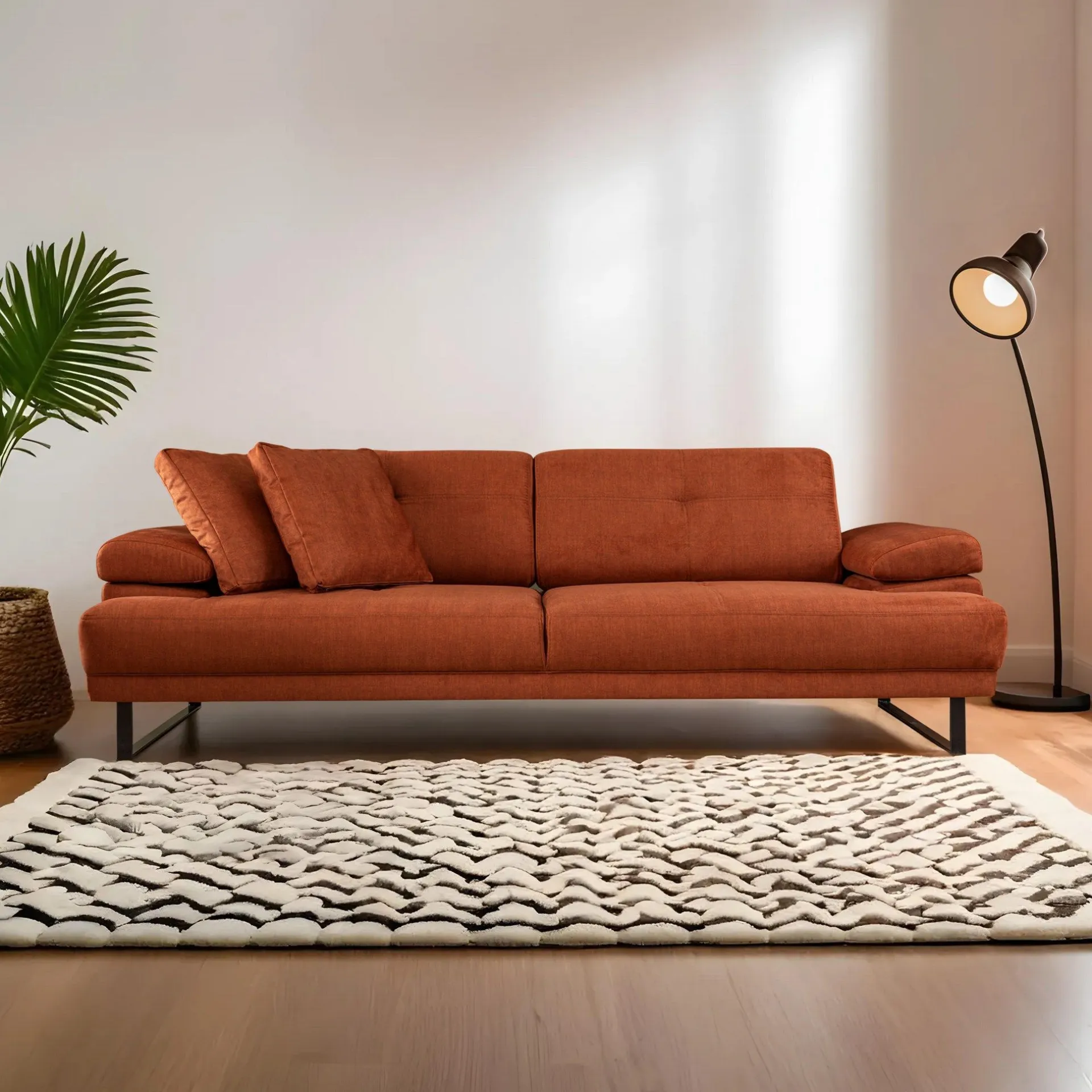 Emob Mustang 3-Sitzer-Schlafsofa | BUCHENHOLZ / SPANPLATTE | Orange