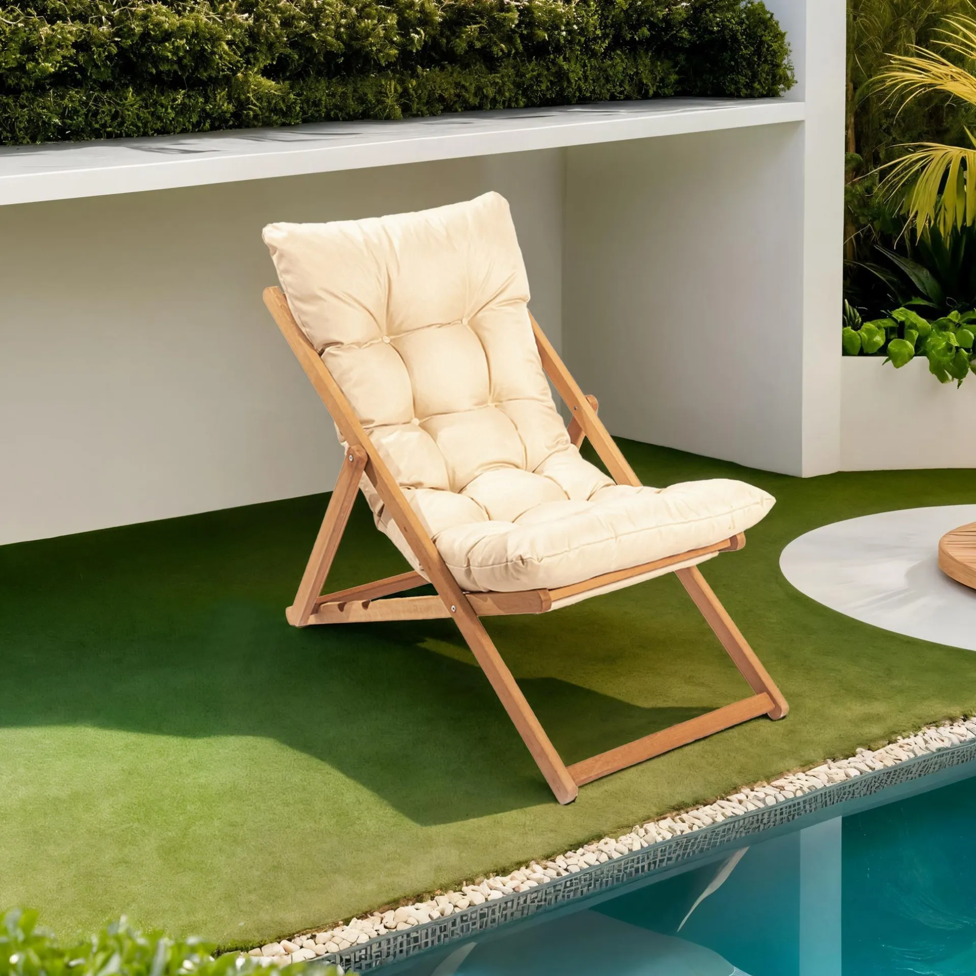 Emob My006 Gartenstuhl | Buchenholzkörper | Braun, Creme