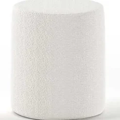 Nachttisch / Fußhocker Maeva - 41x41x41, cm - Weißer Bouclé-Stoff