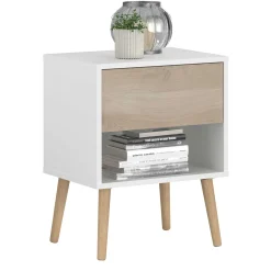 Nachttisch Hardy 44cm 1 Schublade - Molke/Eiche