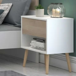 Nachttisch Hardy 44cm 1 Schublade - Molke/Eiche