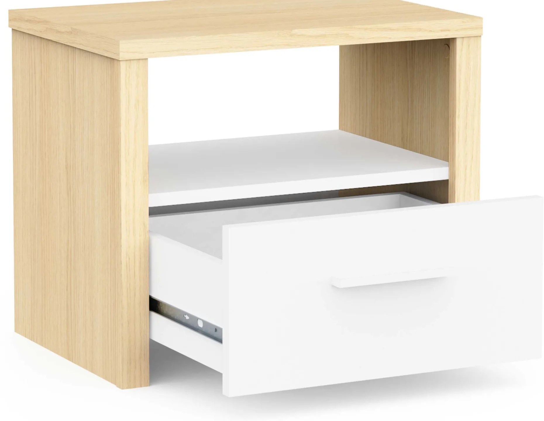 Nachttisch Heva - 47x33x40cm - mit Schublade - weiß/Eiche Dekor