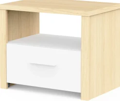 Nachttisch Heva - 47x33x40cm - mit Schublade - weiß/Eiche Dekor