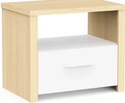 Nachttisch Heva - 47x33x40cm - mit Schublade - weiß/Eiche Dekor