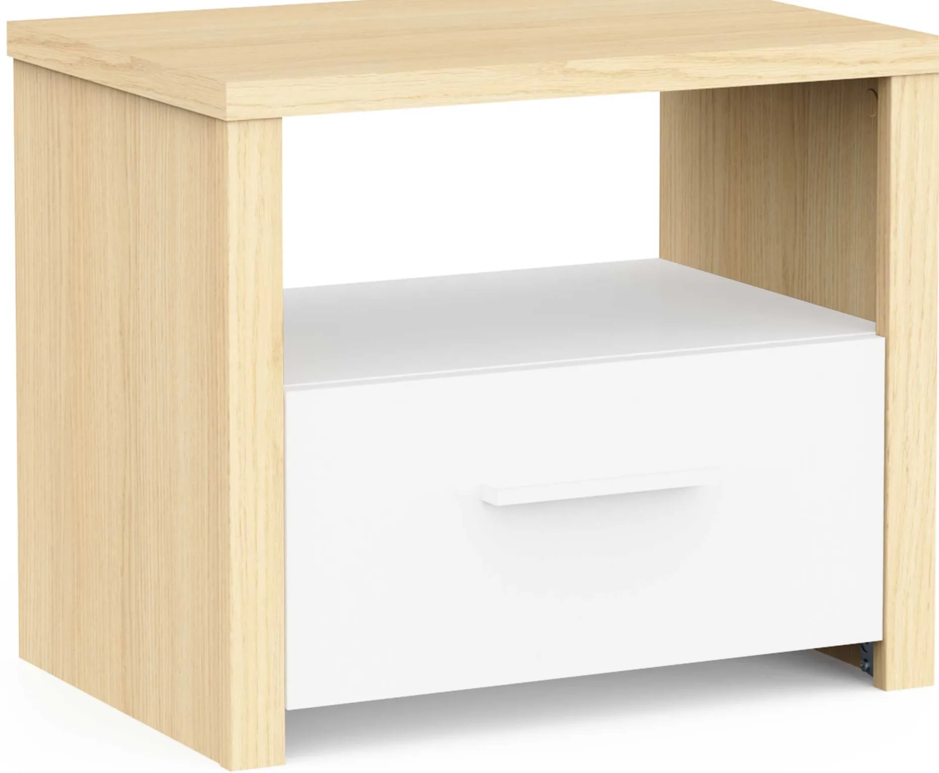 Nachttisch Heva - 47x33x40cm - mit Schublade - weiß/Eiche Dekor