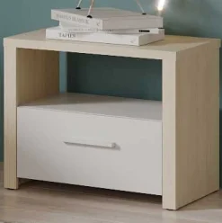 Nachttisch Heva - 47x33x40cm - mit Schublade - weiß/Eiche Dekor