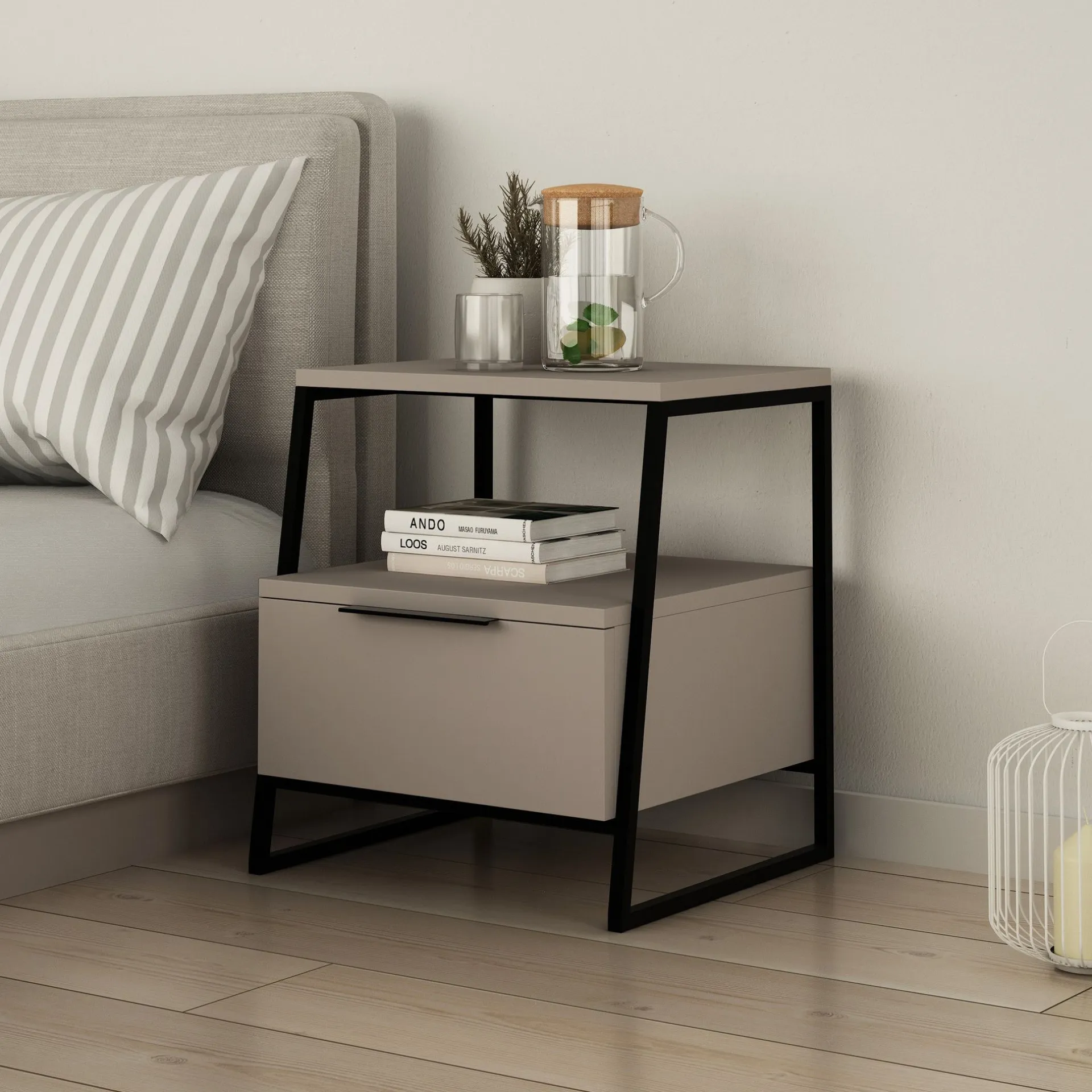 Emob Nachttisch Pal - 100% MELAMINE - Heller Mokka - 45 x 50 x 40 cm