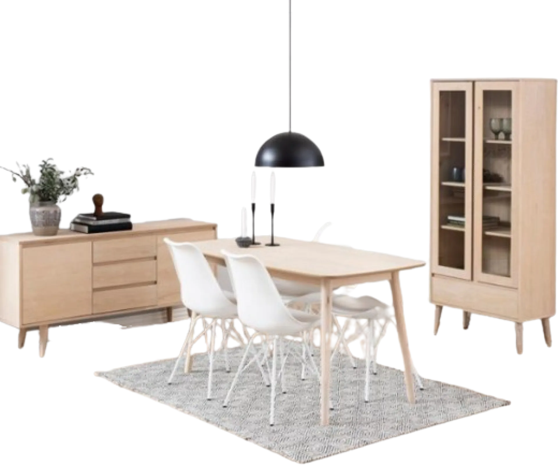 Emob NaliniEsszimmer : Esstisch, Anrichte, Vitrine - Eiche hell furniert