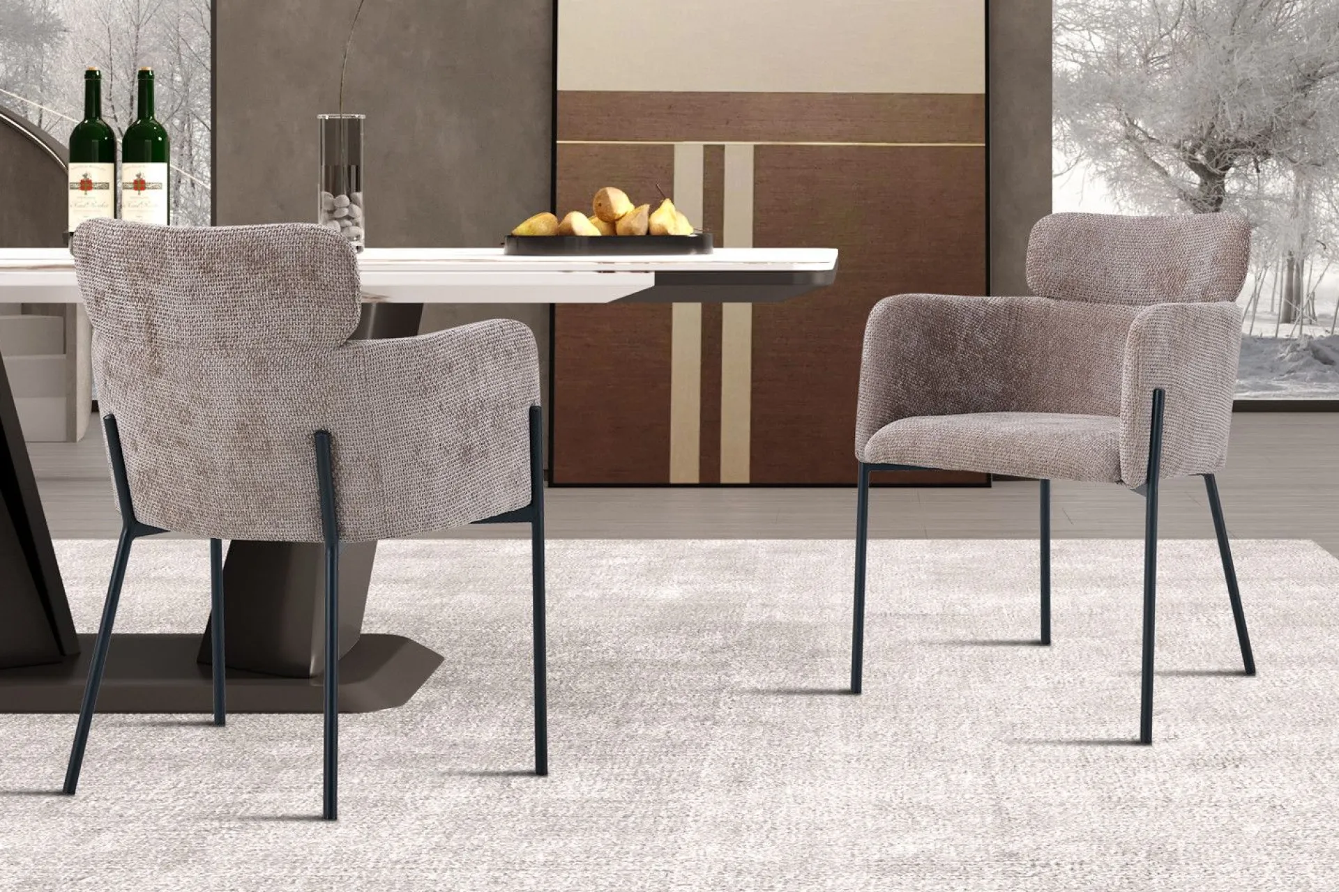 Rousseau Naomi Fabric Dining Chair Sand | Metallbeine | 83 x 60,5 x 60 cm
