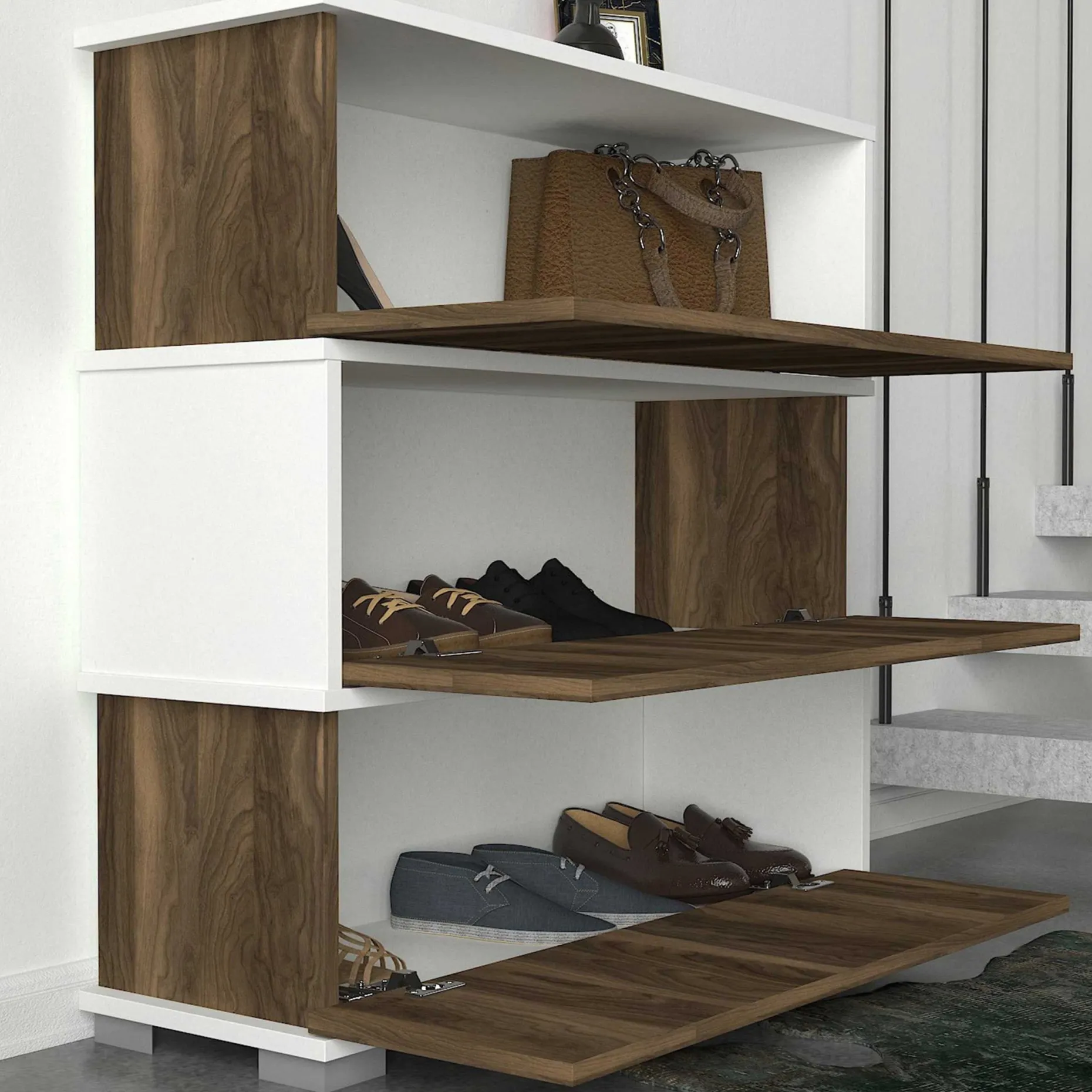 Napolyon Schuhschrank | 100 % MELAMIN | Weiß, Walnuss
