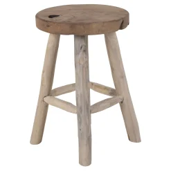 House Nordic Naturbelassener Teakholz-Hocker - Ø30x45 cm | 4-Fuß-Design