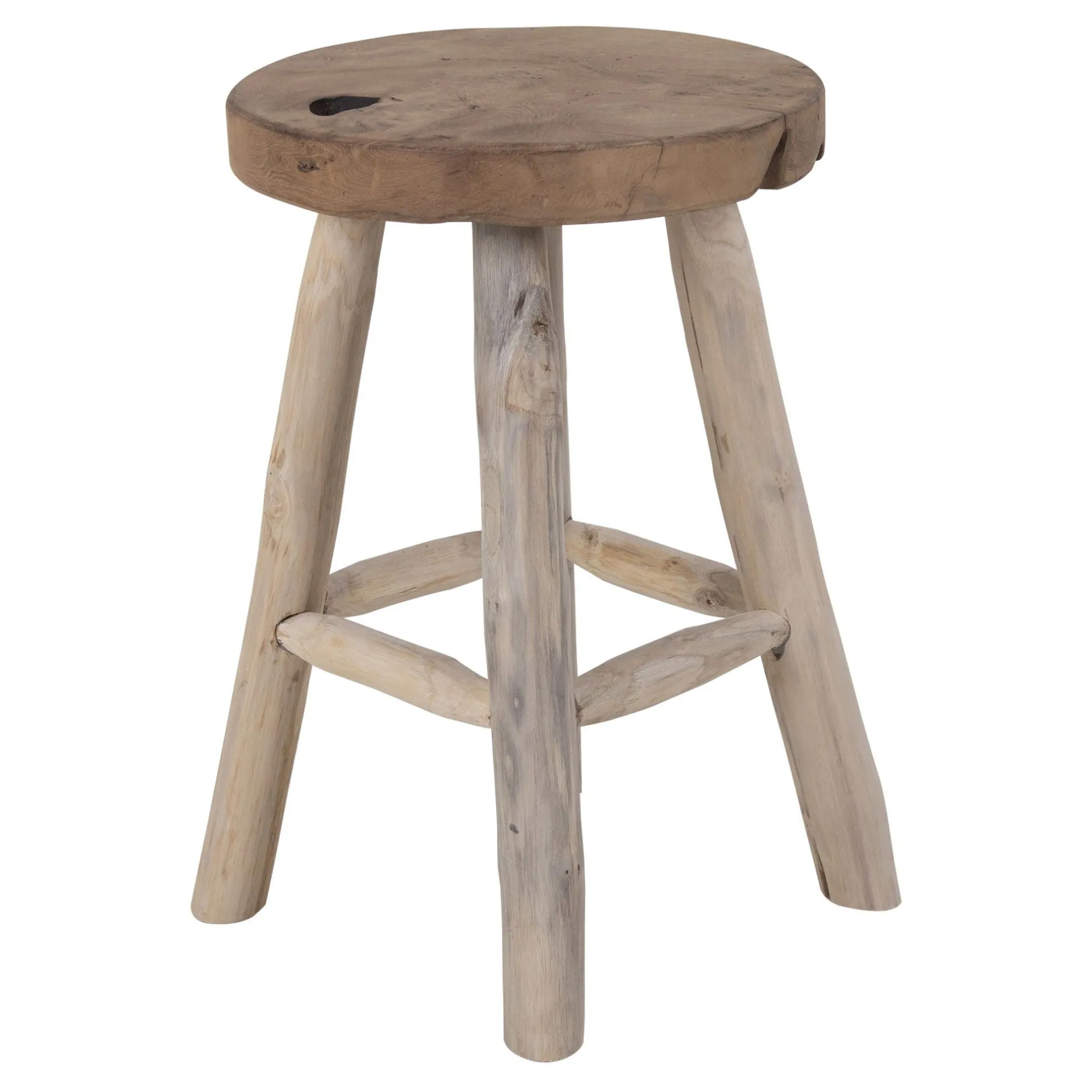 House Nordic Naturbelassener Teakholz-Hocker - Ø30x45 cm | 4-Fuß-Design