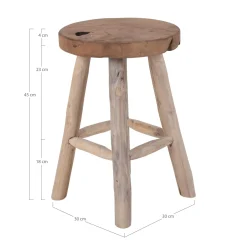 House Nordic Naturbelassener Teakholz-Hocker - Ø30x45 cm | 4-Fuß-Design