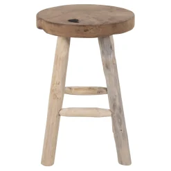 House Nordic Naturbelassener Teakholz-Hocker - Ø30x45 cm | 4-Fuß-Design