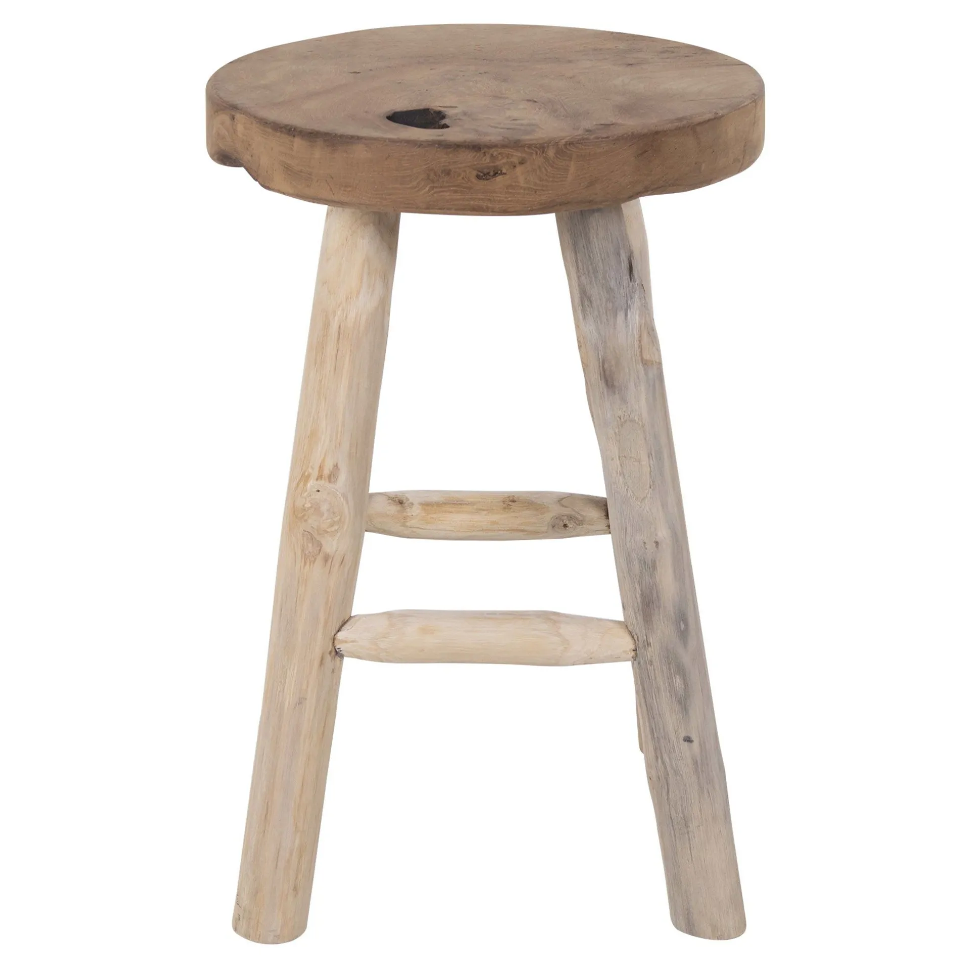 House Nordic Naturbelassener Teakholz-Hocker - Ø30x45 cm | 4-Fuß-Design