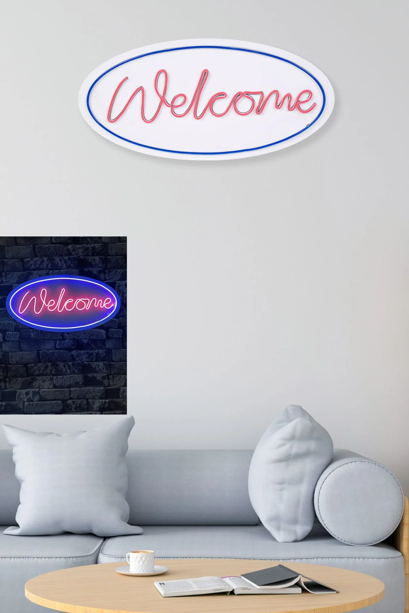 Emob Neon Graph Dekorative LED-Beleuchtung aus Kunststoff | Blau & Rosa | 29 x 58 x 2 cm
