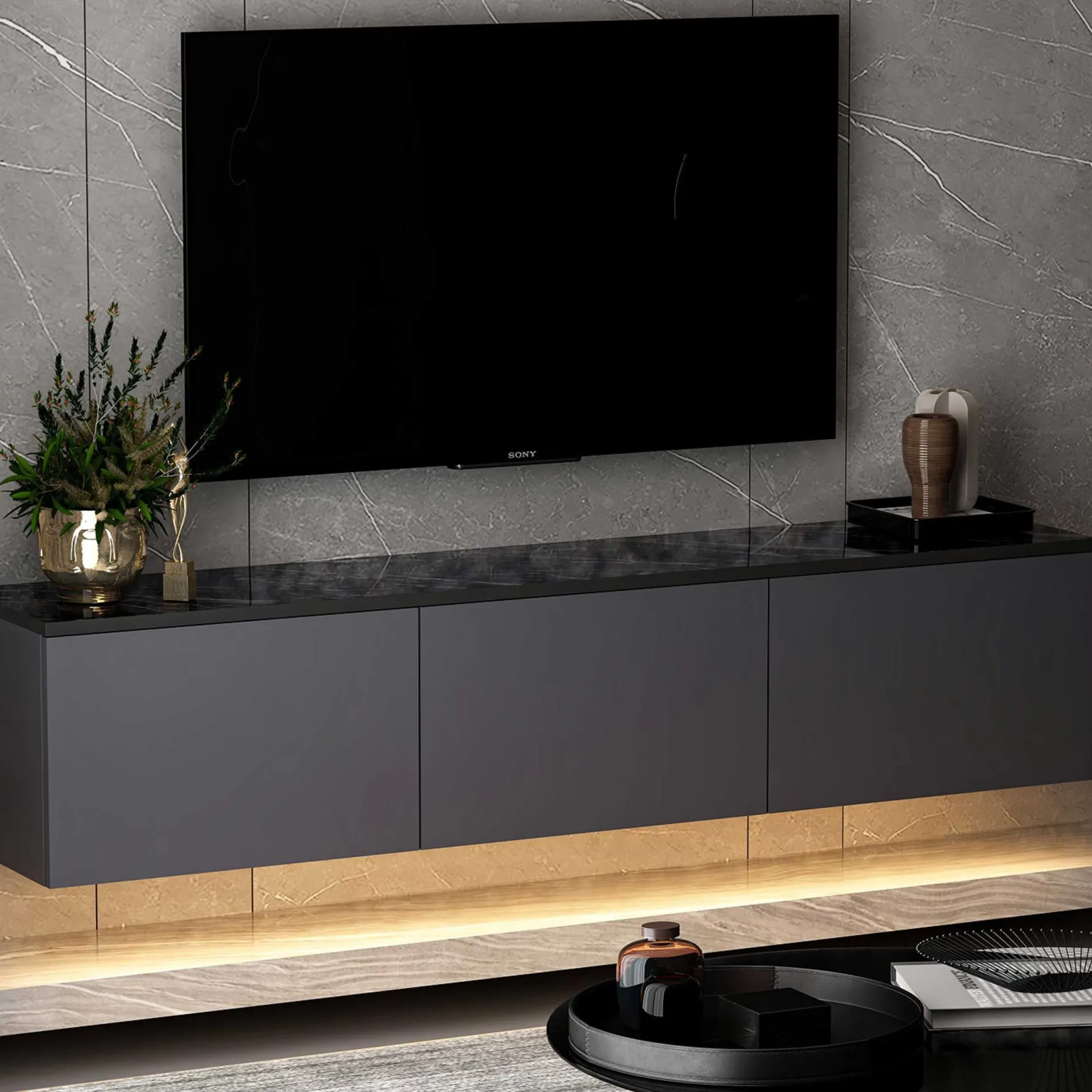 Neon Illuminated TV-Ständer | 100 % MELAMIN | Anthrazit