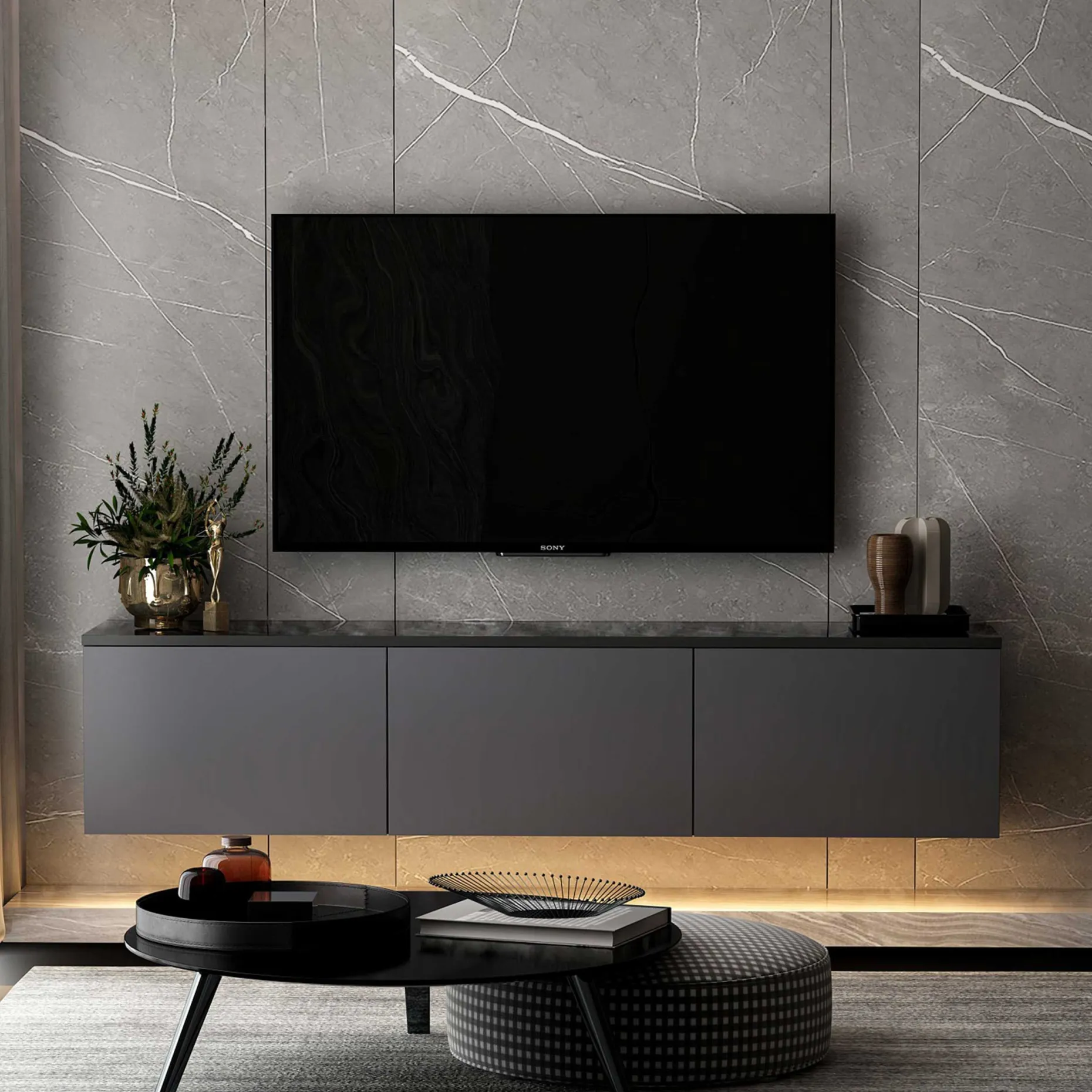 Neon Illuminated TV-Ständer | 100 % MELAMIN | Anthrazit