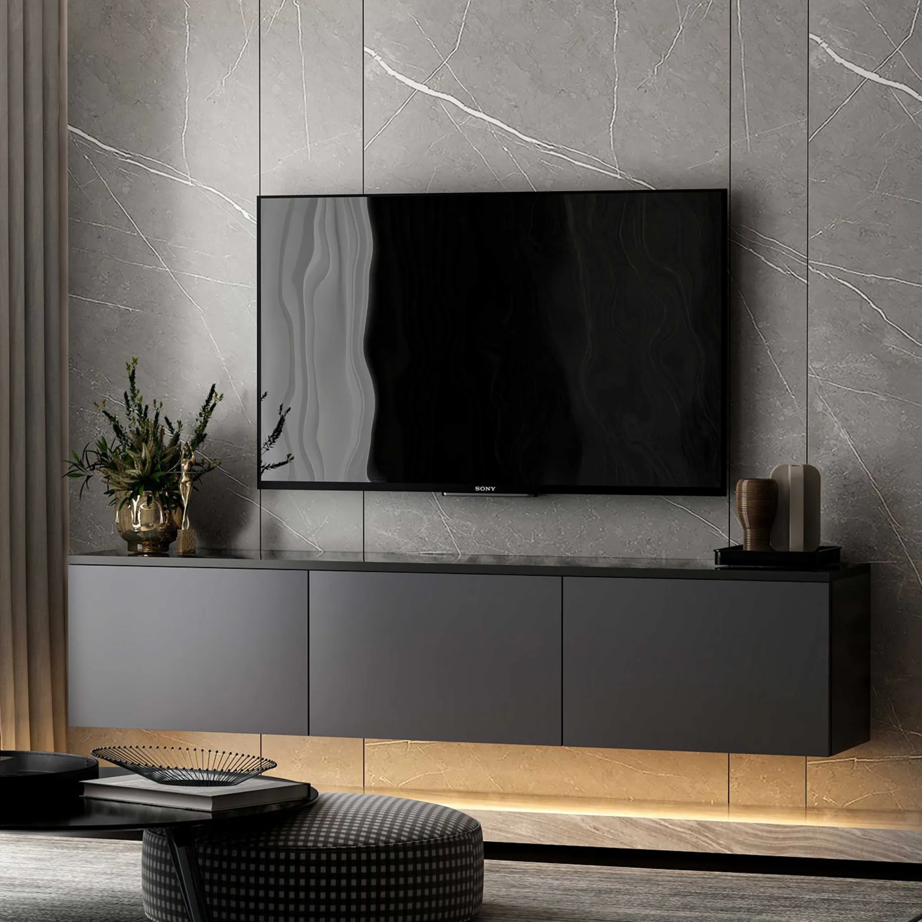 Neon Illuminated TV-Ständer | 100 % MELAMIN | Anthrazit