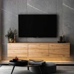Neon Illuminated TV-Ständer | 100 % MELAMIN | Atlantische Kiefer