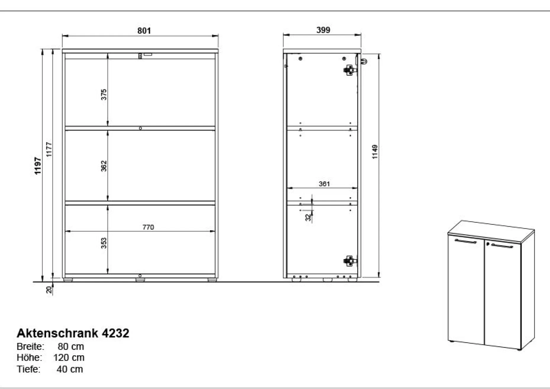 Niedriger Aktenschrank Osmond 80cm mit 2 Türen - Eiche/Graphit