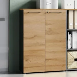 Niedriger Aktenschrank Osmond 80cm mit 2 Türen - Eiche/Graphit