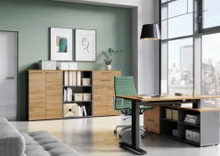 Niedriger Aktenschrank Osmond 80cm mit 2 Türen - Eiche/Graphit
